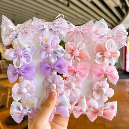 10Pcs/Set Baby Girl Bow Hair Clips – Lace Flower BB Clips