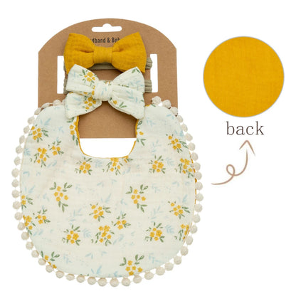3-Pack Baby Flower Bibs & Bow Headband Set