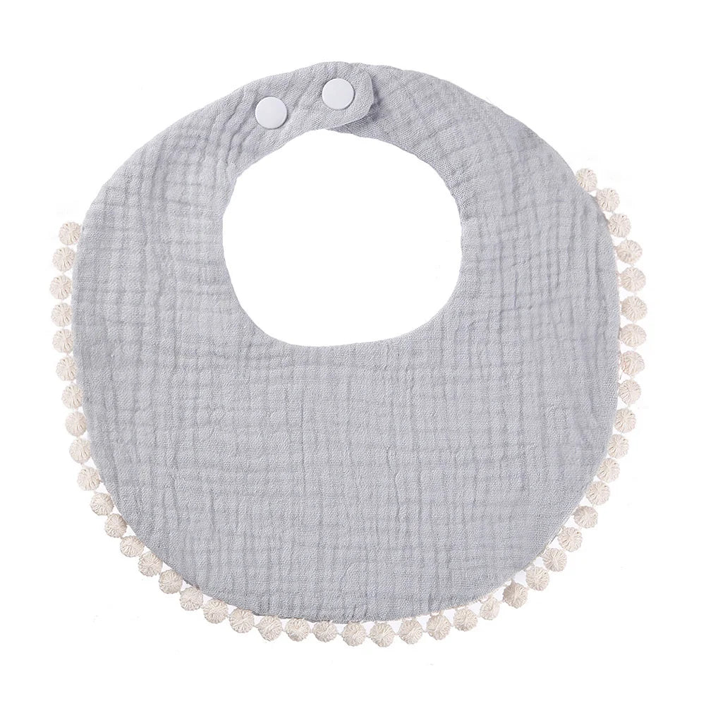 Solid Cotton Gauze Baby Bib – Soft Tassel Bandana Burp Cloth