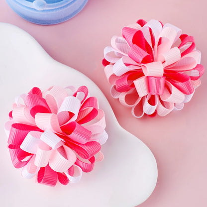 2Pcs Rainbow Hydrangea Flower Hair Clips – Kids Ribbon Ponytail Holders