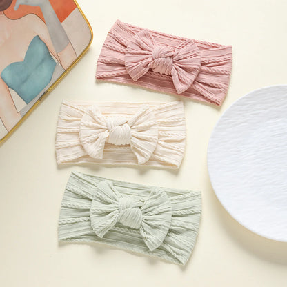 3Pcs Soft Nylon Knot Bow Baby Headbands – Cable Knit Turban Wraps