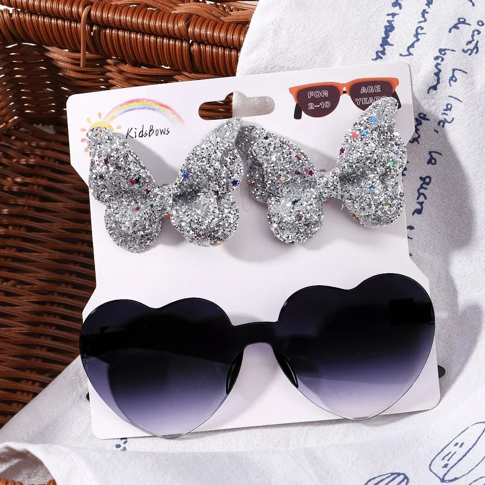 Sparkling Butterfly Hair Clip & Love Glasses Set – Fashion Kids Hair Accessories