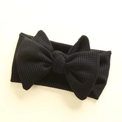 Waffle Knit Baby Headband – Newborn Big Bow Hair Accessory for Girls
