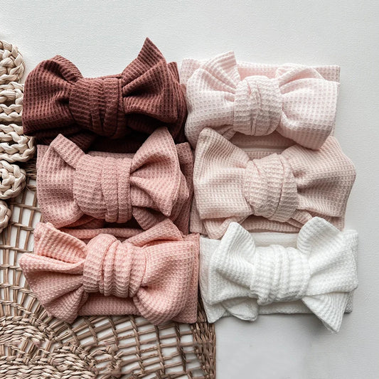 Waffle Knit Baby Headband – Newborn Big Bow Hair Accessory for Girls