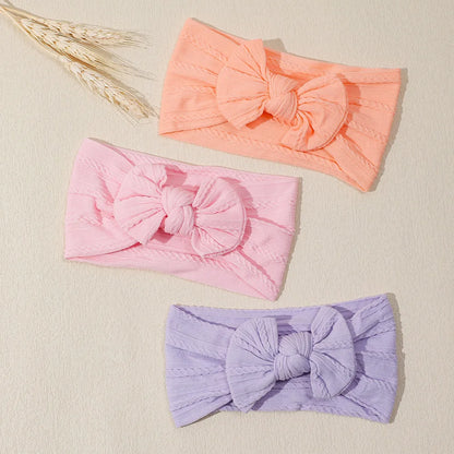 3Pcs Soft Nylon Knot Bow Baby Headbands – Cable Knit Turban Wraps