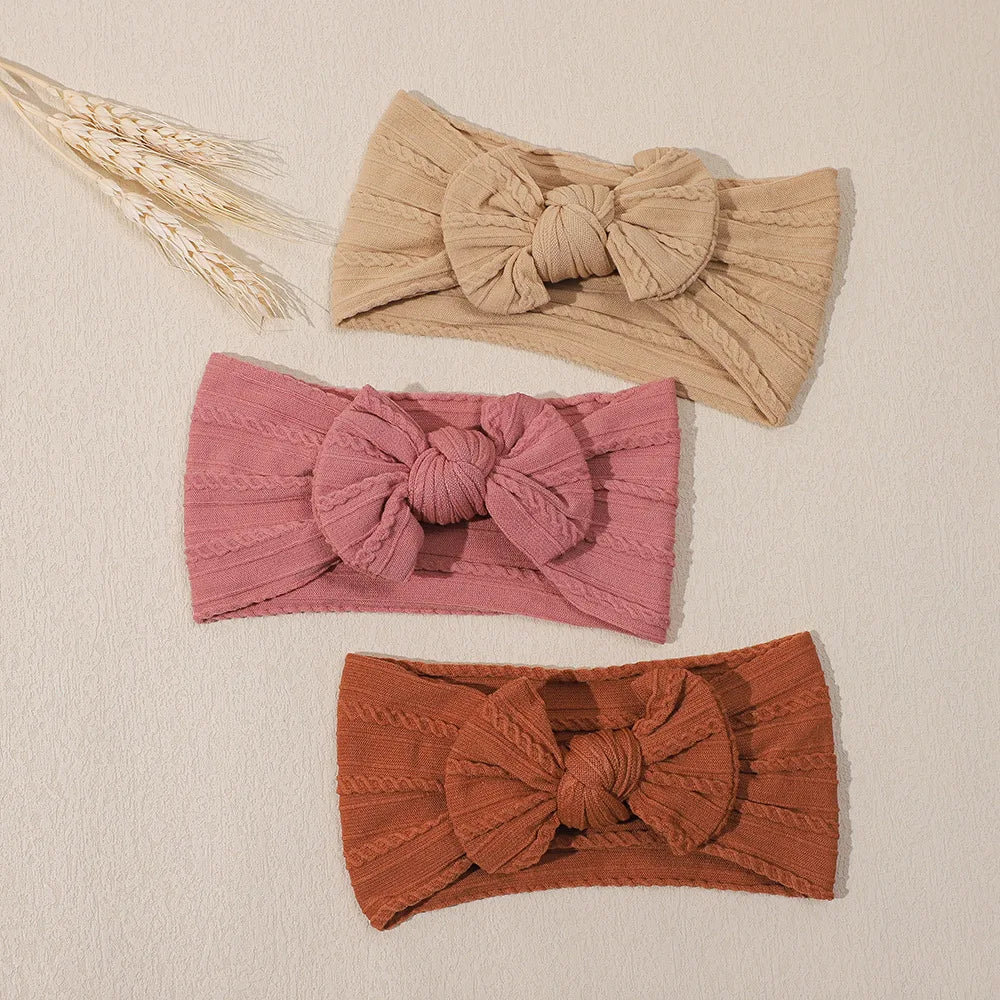 3Pcs Soft Nylon Knot Bow Baby Headbands – Cable Knit Turban Wraps