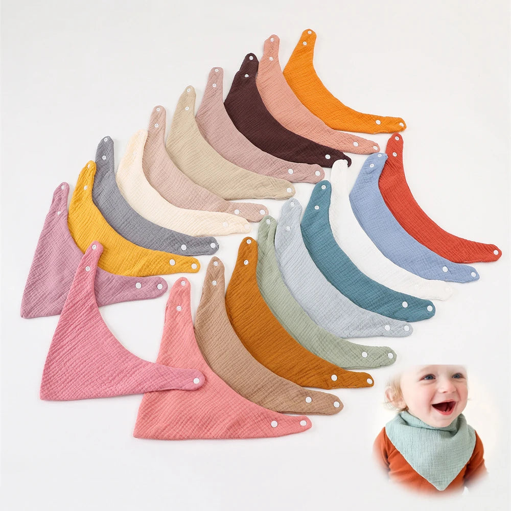 Crepe Cotton Baby Bandana Bib – Soft Triangle Feeding & Drool Cloth for Newborns