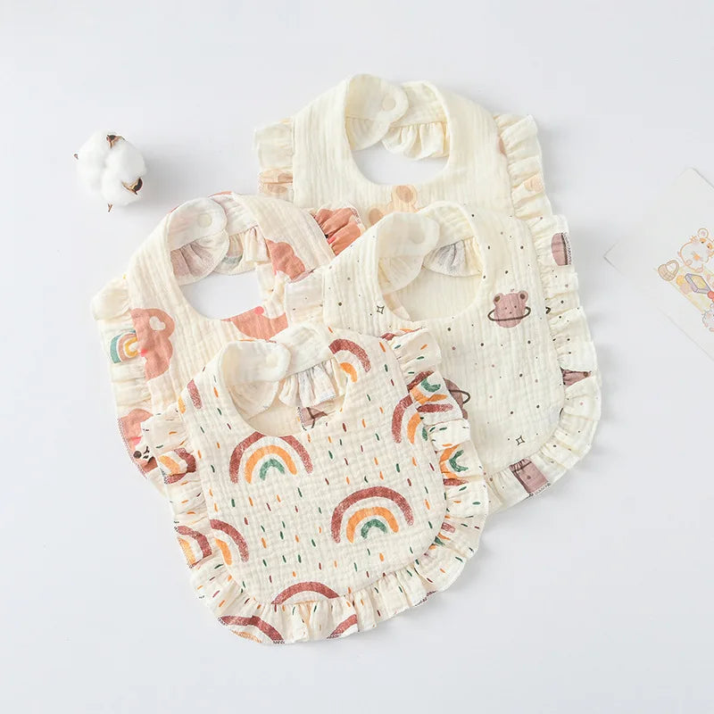 Soft Cotton Bib for Babies – Ruffle Trim Feeding & Drool Bib