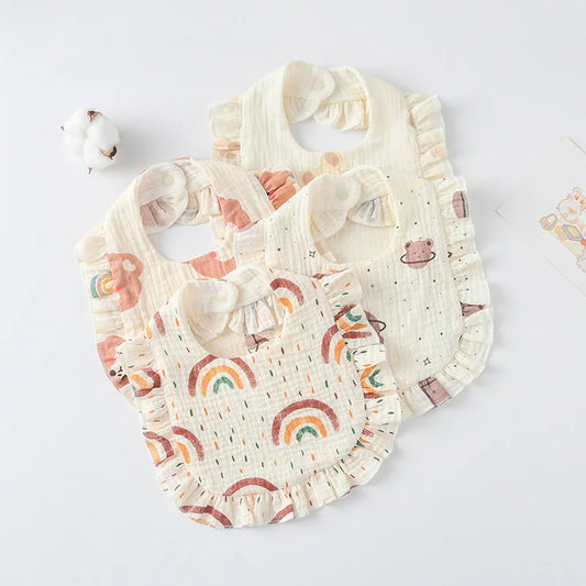 Soft Cotton Bib for Babies – Ruffle Trim Feeding & Drool Bib