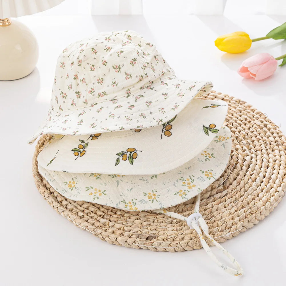 Floral Print Baby Bucket Hat – Soft Cotton Sun Cap