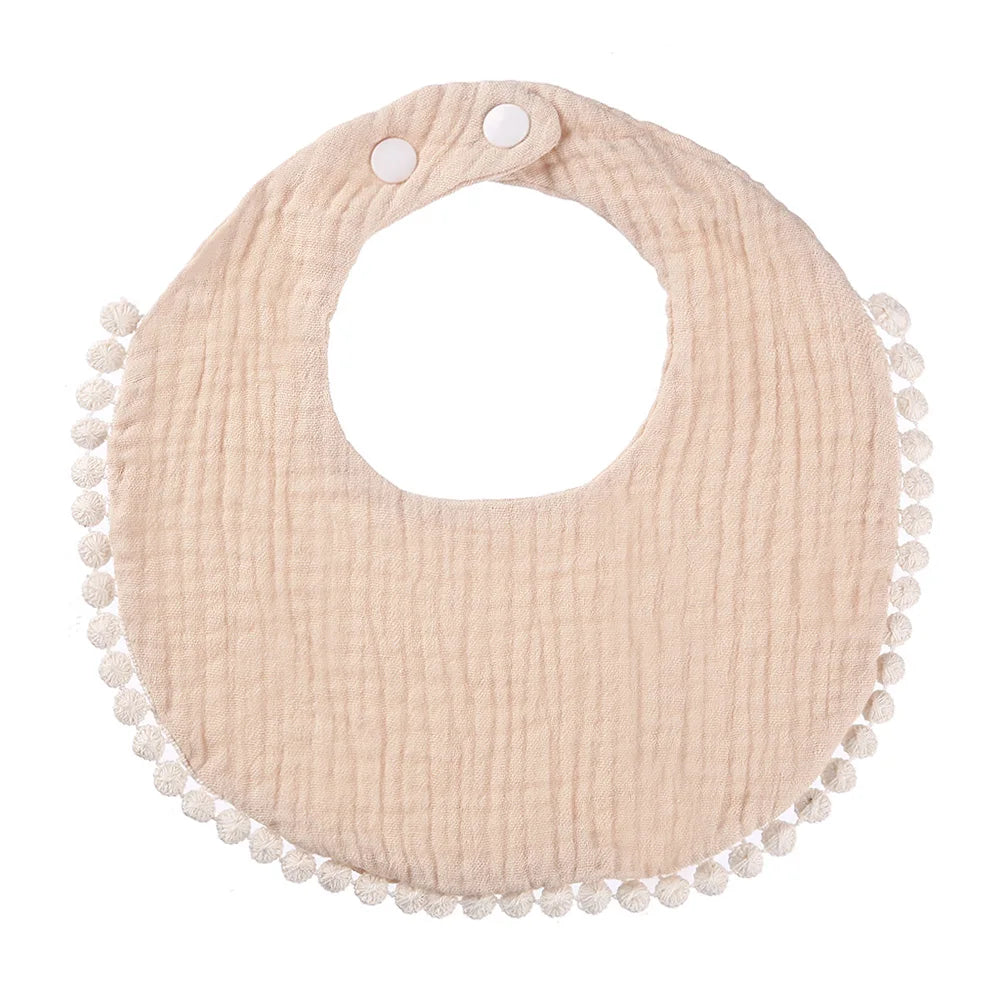 Solid Cotton Gauze Baby Bib – Soft Tassel Bandana Burp Cloth