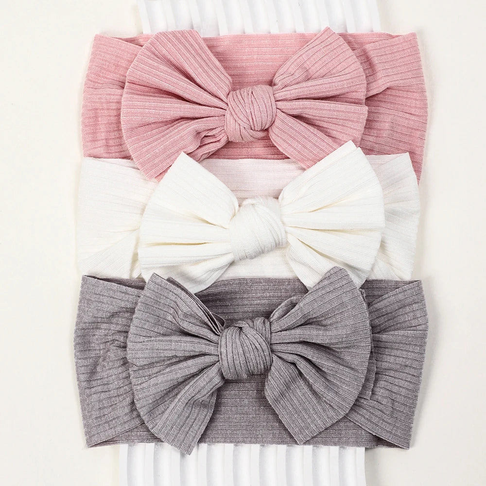 3Pcs Knit Baby Headband Set – Soft Elastic Nylon Bow Headbands