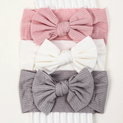 3Pcs Knit Baby Headband Set – Soft Elastic Nylon Bow Headbands