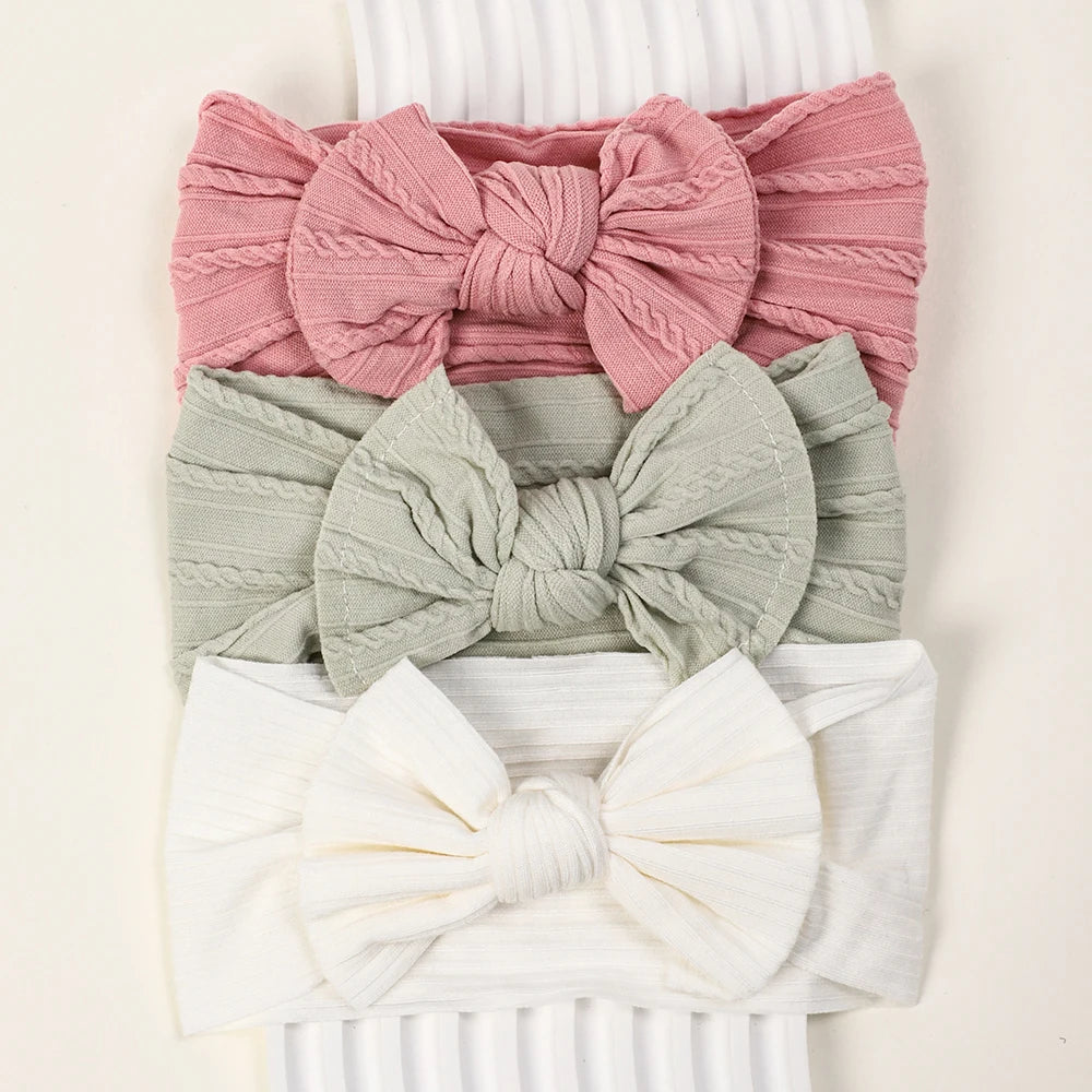 3Pcs Knit Baby Headband Set – Soft Elastic Nylon Bow Headbands