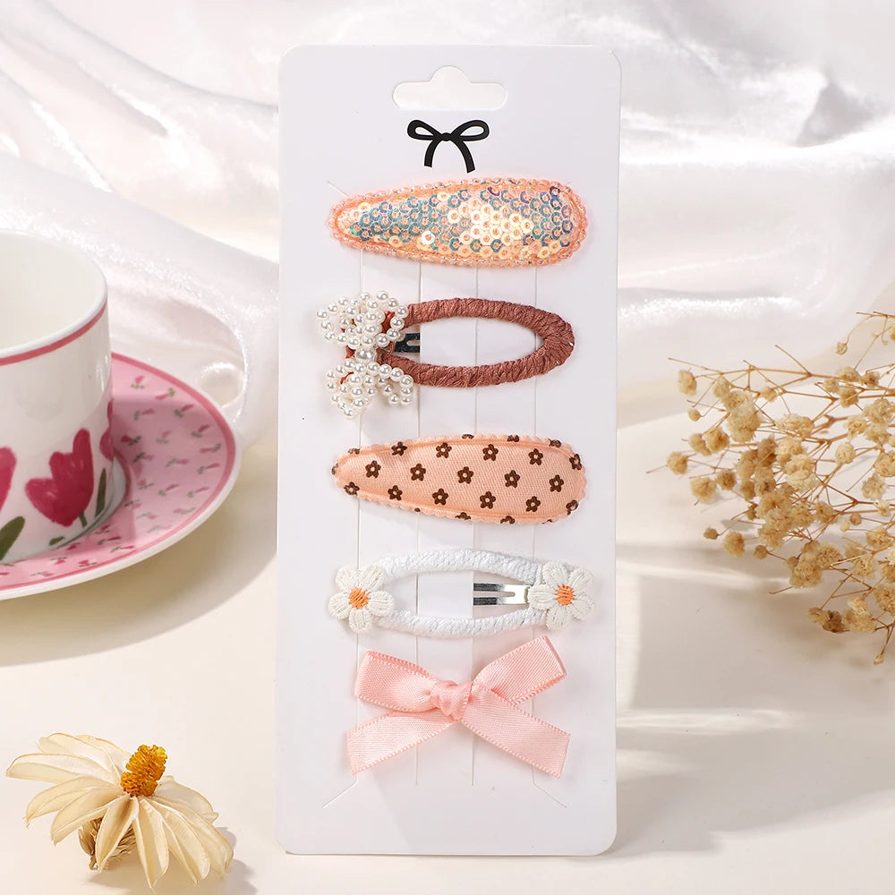 5Pcs Daisy Print BB Hair Clips for Girls – Sweet Style Hair Accessories Set