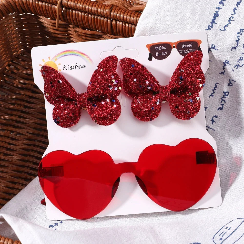 Sparkling Butterfly Hair Clip & Love Glasses Set – Fashion Kids Hair Accessories