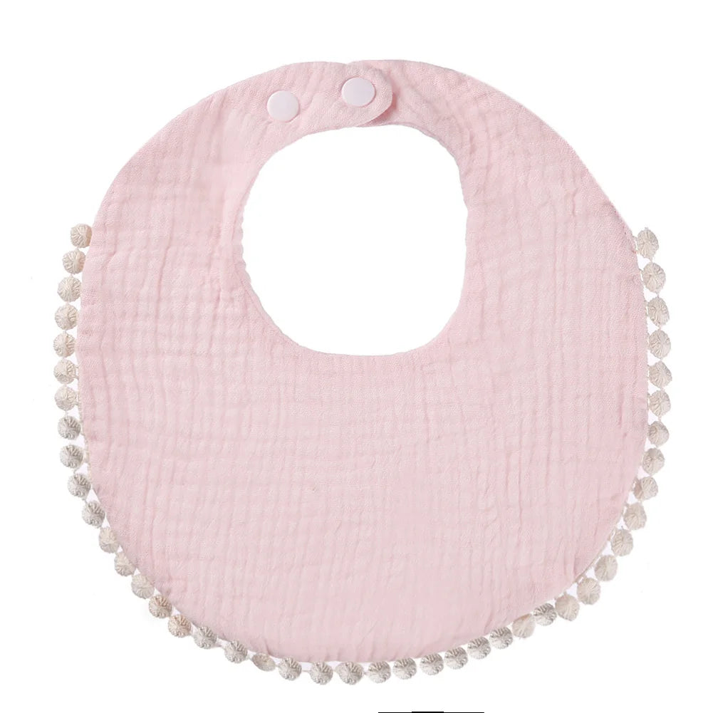 Solid Cotton Gauze Baby Bib – Soft Tassel Bandana Burp Cloth
