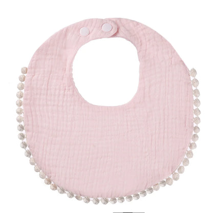 Solid Cotton Gauze Baby Bib – Soft Tassel Bandana Burp Cloth