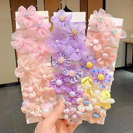 10Pcs Cute Flower Baby Hair Bands – Elastic Lace Hair Ties