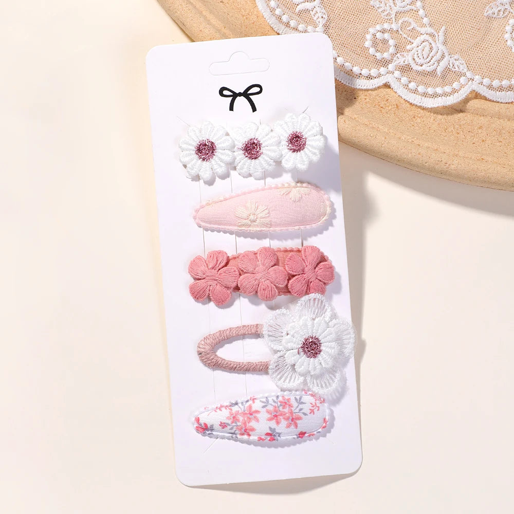 5Pcs Daisy Print BB Hair Clips for Girls – Sweet Style Hair Accessories Set