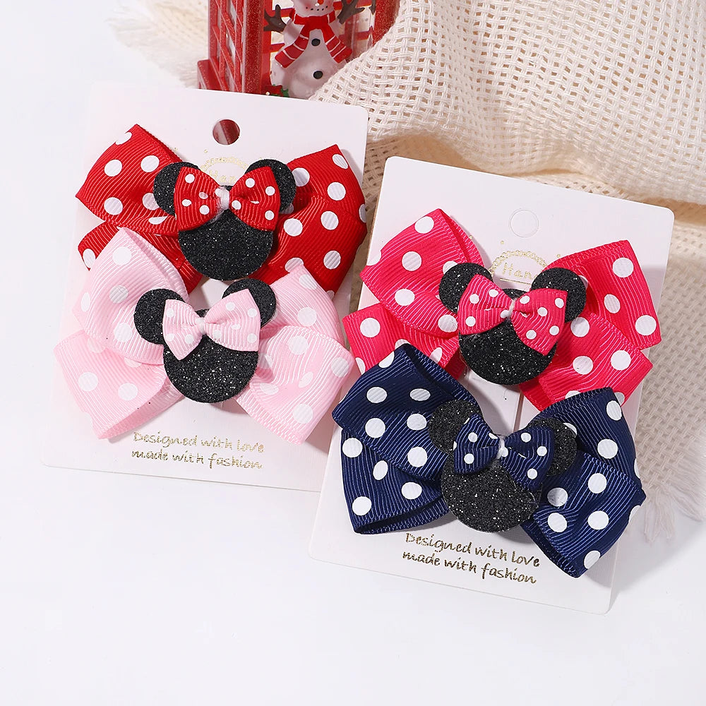 2Pcs Polka Dot Bow Hair Clips for Girls – Cute Cartoon Hairpins
