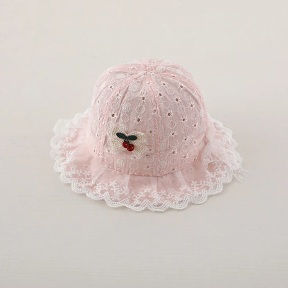 Lace Baby Bucket Hat with Cherry Design – Cotton Summer Sun