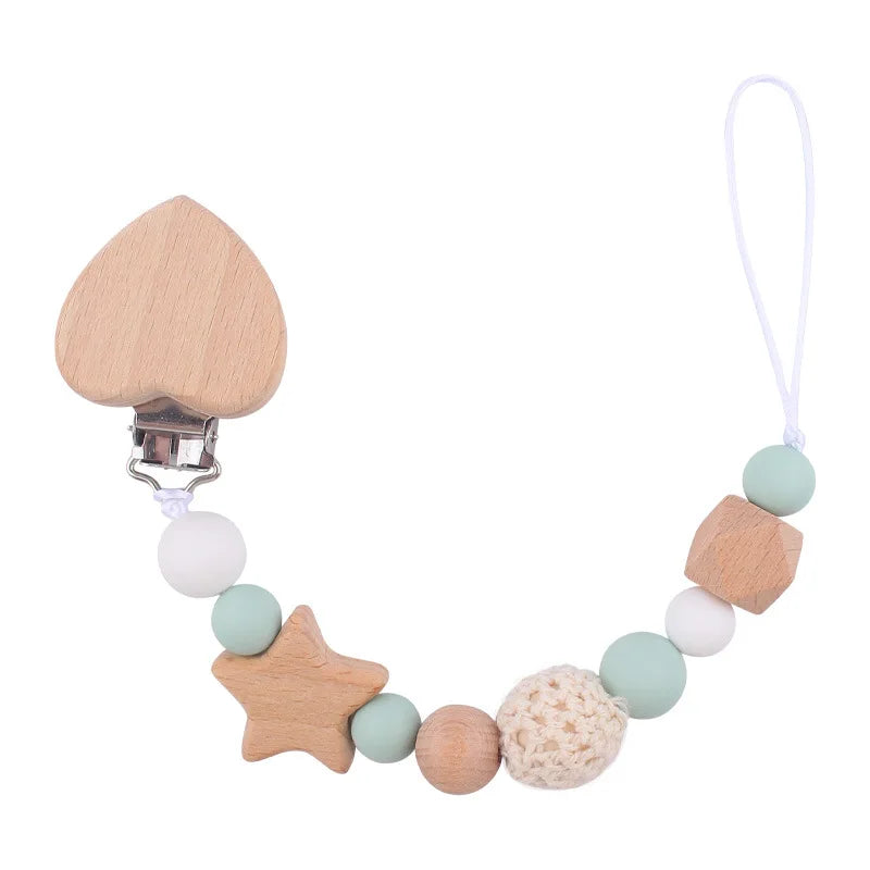 Custom Name Silicone & Wooden Pacifier Clip – Baby Teether Chain