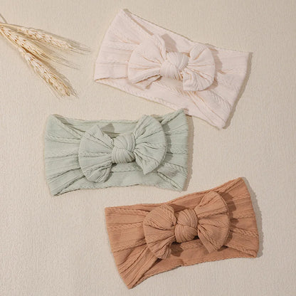 3Pcs Soft Nylon Knot Bow Baby Headbands – Cable Knit Turban Wraps