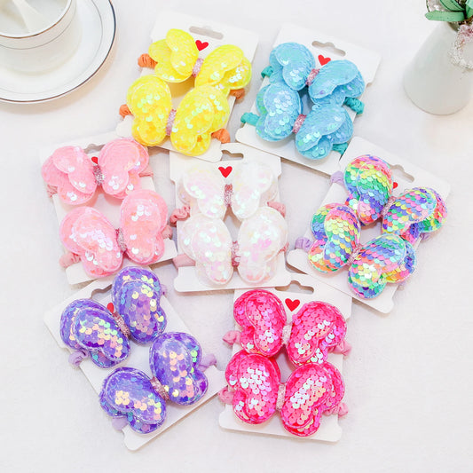 2Pcs Girls Butterfly Bow Hair Ties – Elastic Ponytail Holders