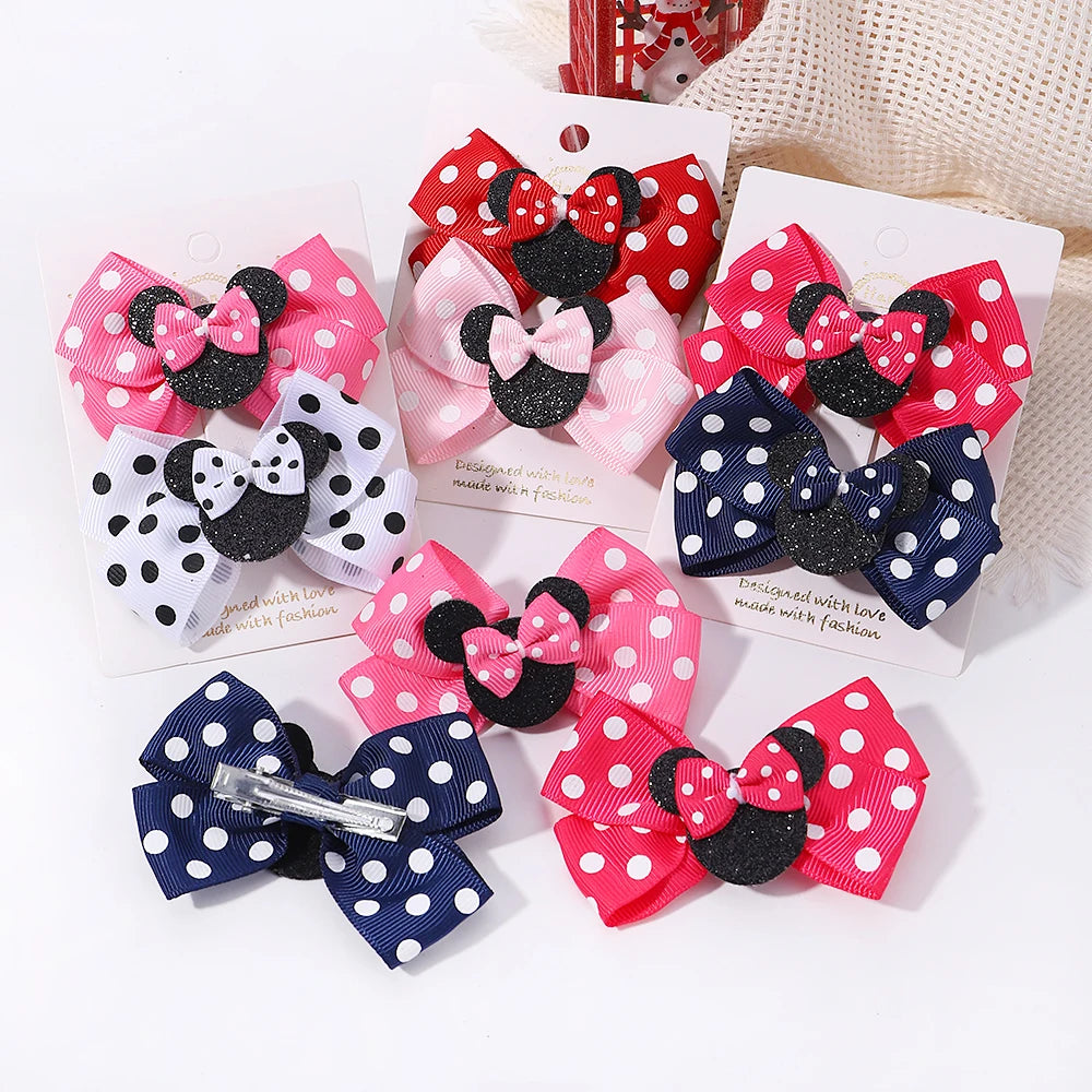 2Pcs Polka Dot Bow Hair Clips for Girls – Cute Cartoon Hairpins