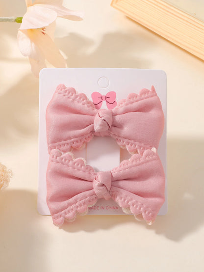2Pcs Flower Print Bow Hair Clips for Baby Girls – Handmade Cotton Plaid Hairpins