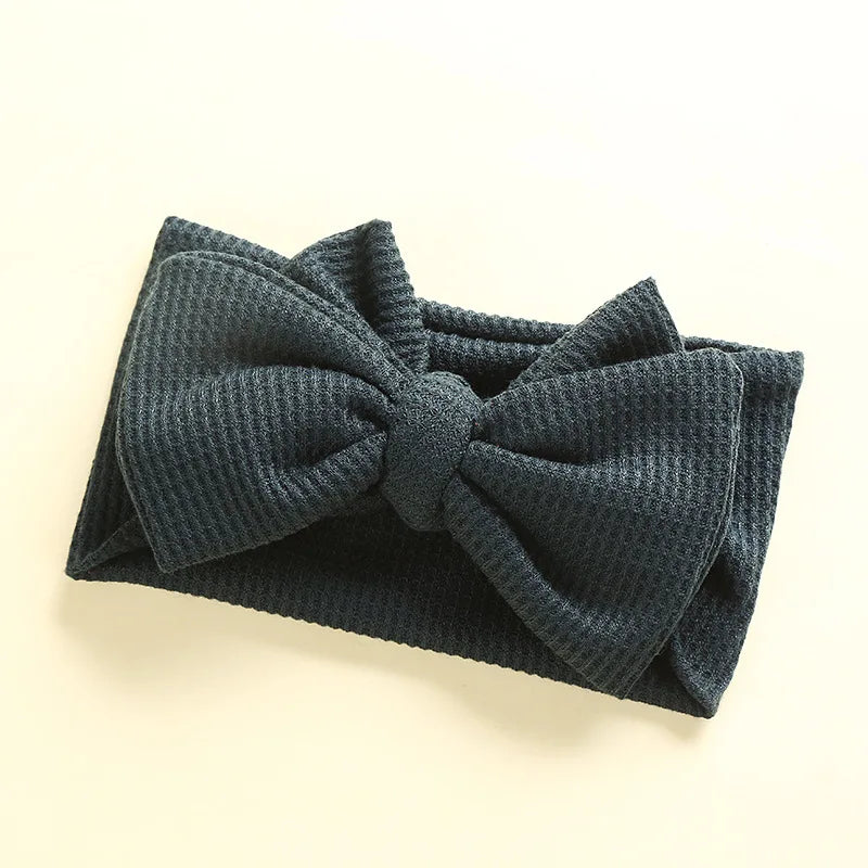 Waffle Knit Baby Headband – Newborn Big Bow Hair Accessory for Girls