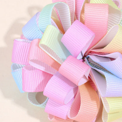 2Pcs Rainbow Hydrangea Flower Hair Clips – Kids Ribbon Ponytail Holders