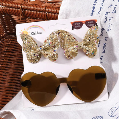 Sparkling Butterfly Hair Clip & Love Glasses Set – Fashion Kids Hair Accessories