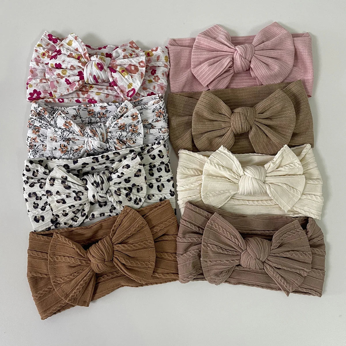 3Pcs Soft Nylon Knot Bow Baby Headbands – Cable Knit Turban Wraps