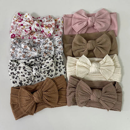 3Pcs Soft Nylon Knot Bow Baby Headbands – Cable Knit Turban Wraps