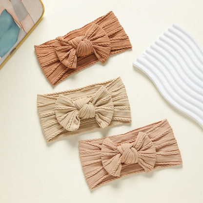 3Pcs Soft Nylon Knot Bow Baby Headbands – Cable Knit Turban Wraps
