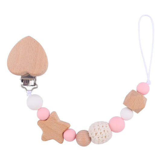 Custom Name Silicone & Wooden Pacifier Clip – Baby Teether Chain