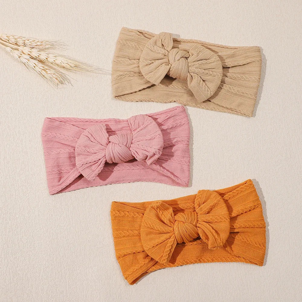 3Pcs Soft Nylon Knot Bow Baby Headbands – Cable Knit Turban Wraps