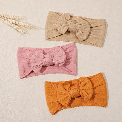3Pcs Soft Nylon Knot Bow Baby Headbands – Cable Knit Turban Wraps