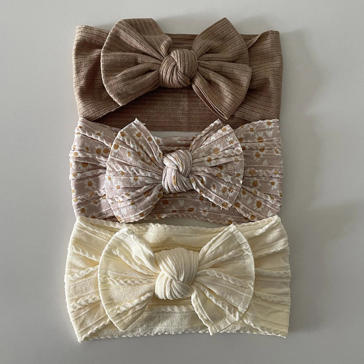 3Pcs Soft Nylon Knot Bow Baby Headbands – Cable Knit Turban Wraps