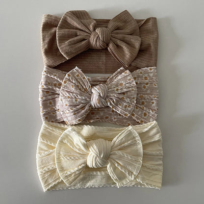 3Pcs Soft Nylon Knot Bow Baby Headbands – Cable Knit Turban Wraps