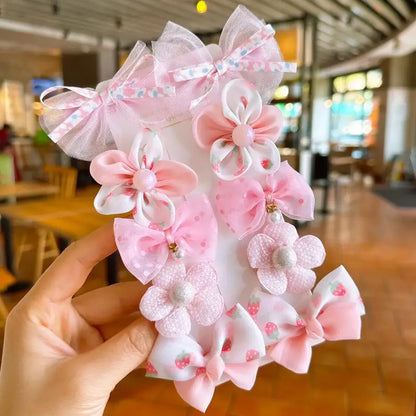 10Pcs/Set Baby Girl Bow Hair Clips – Lace Flower BB Clips