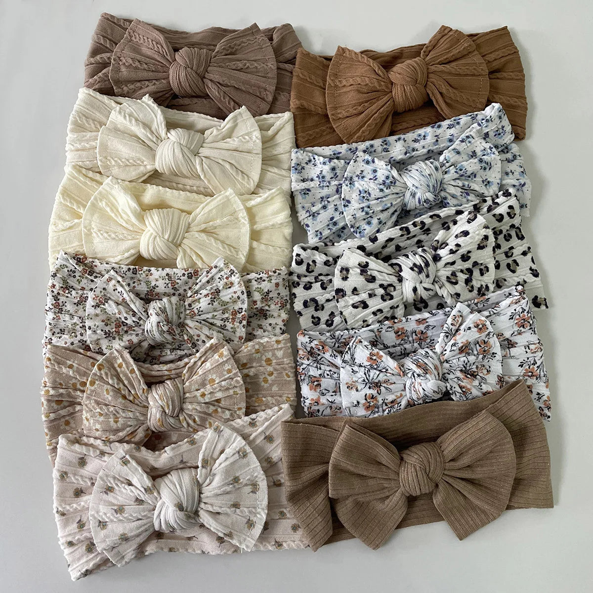 3Pcs Soft Nylon Knot Bow Baby Headbands – Cable Knit Turban Wraps