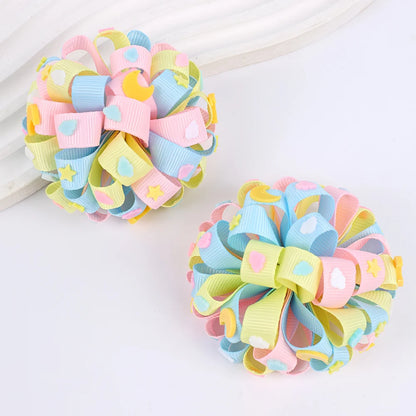 2Pcs Rainbow Hydrangea Flower Hair Clips – Kids Ribbon Ponytail Holders