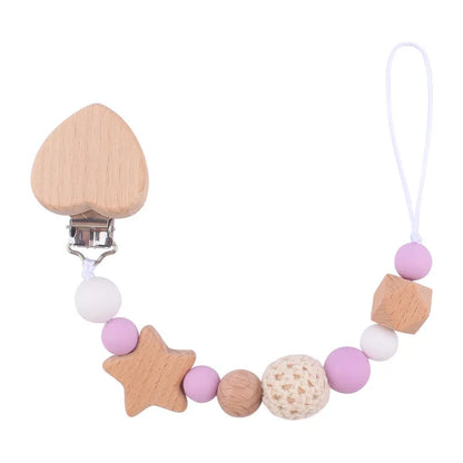 Custom Name Silicone & Wooden Pacifier Clip – Baby Teether Chain