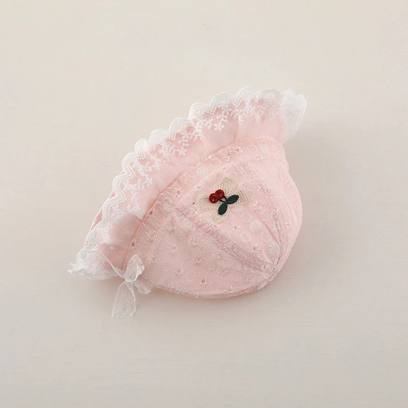 Lace Baby Bucket Hat with Cherry Design – Cotton Summer Sun