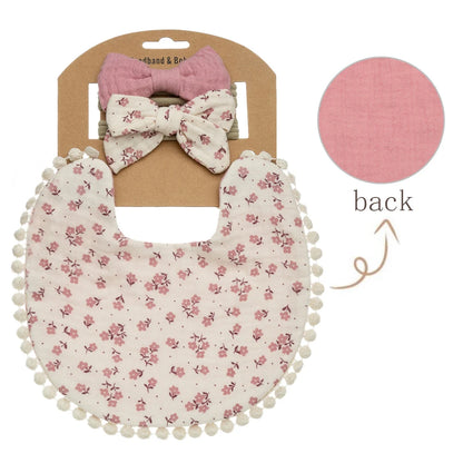 3-Pack Baby Flower Bibs & Bow Headband Set