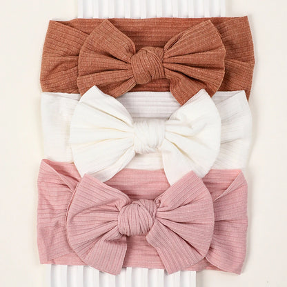 3Pcs Knit Baby Headband Set – Soft Elastic Nylon Bow Headbands