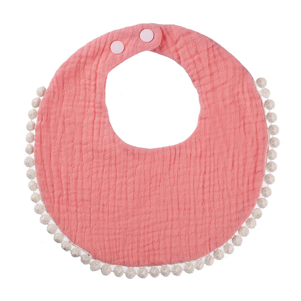 Solid Cotton Gauze Baby Bib – Soft Tassel Bandana Burp Cloth